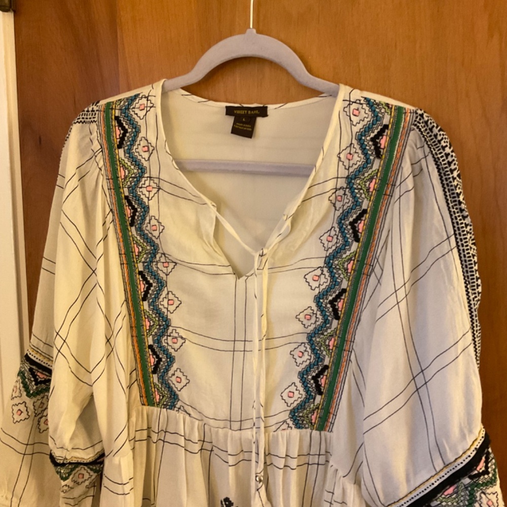Vineet Bahl Anthropologie Embroidered Aztec Blouse Boho Top Sz L READ - Picture 2 of 12
